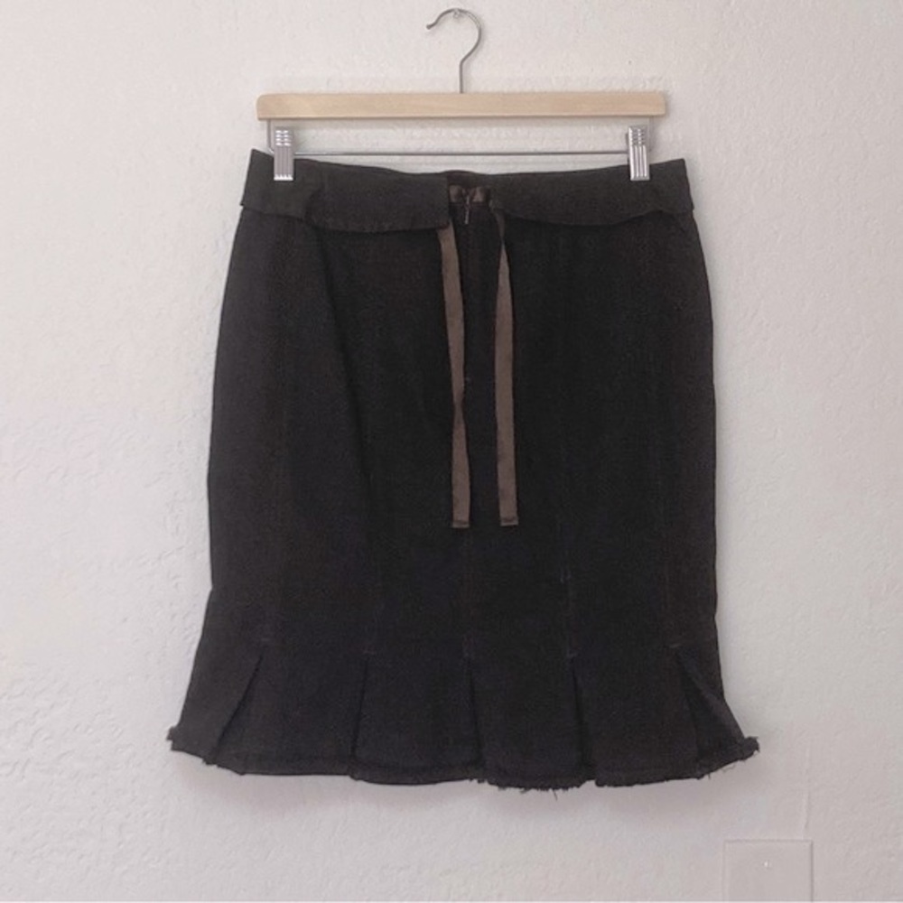 Etcetera Brown Denim Skirt with Satin Ties, Size 6